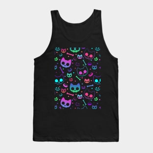 Neon cat skull bones Halloween pattern Tank Top